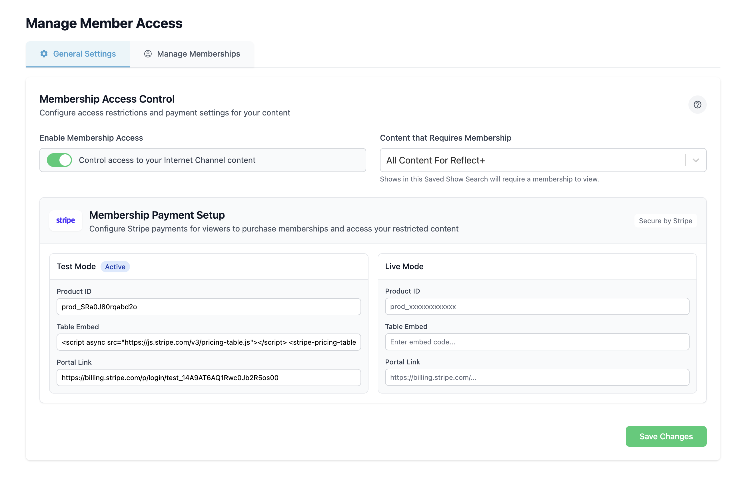 General Settings tab in Manage Member Access